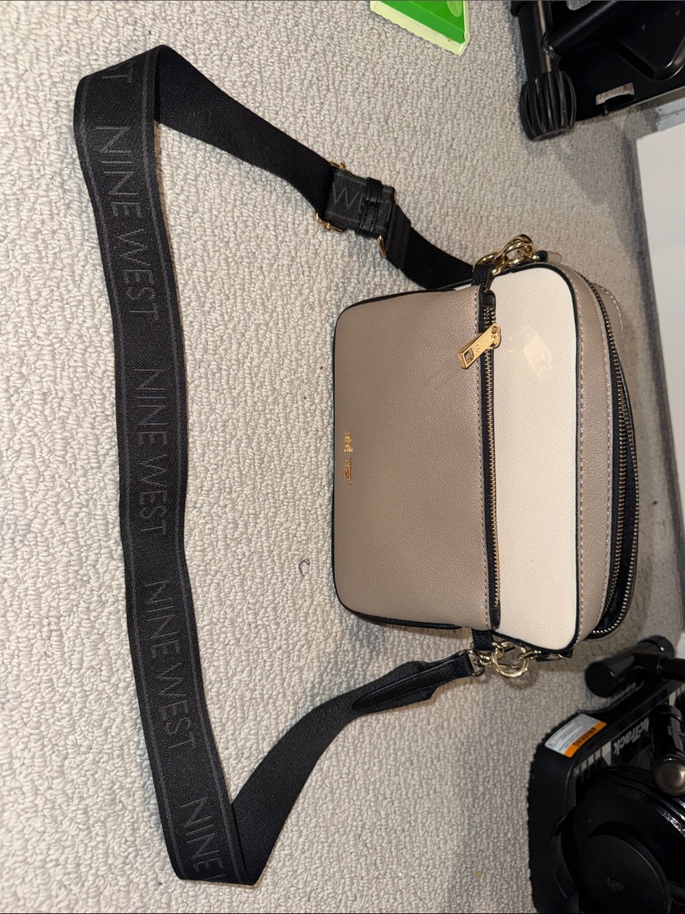 BNWOT Nine West Taupe, Cream, BlackCrossbody with Branded Black Strap